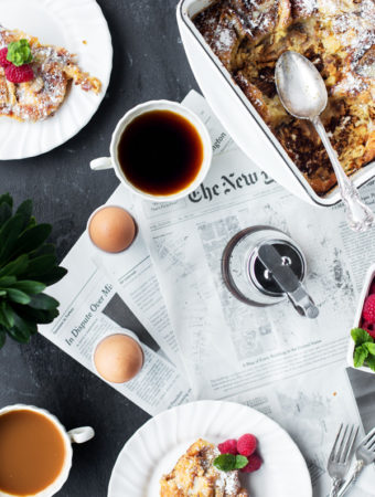 Crispy layered croissants coated in a custard of Eagle Brand Sweetened Condensed Milk, cinnamon and eggs then baked until puffy this Cinnamon Croissant French Toast Bake is decadent and delicious, but also totally easy to make AND can be made a day in advance. Perfect for the holidays or any time of year! croissant french toast | french toast casserole | croissant french toast bake | overnight | easy brunch for a crowd | make ahead holiday breakfast | baked french toast | baked french toast casserole | baked french toast recipe #ad @eaglebrand 