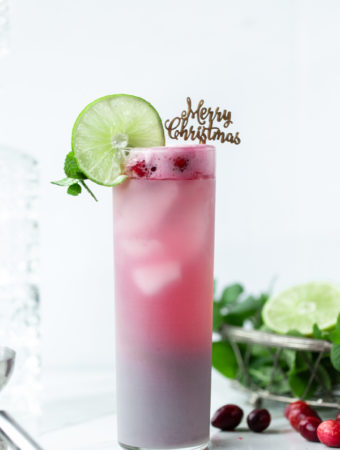 The Jolly Ole Christmas Cocktail is festive without being over-the-top. Light and fruity with just the perfect amount of red and green holiday cheer! christmas cocktail recipes | cranberry mint cocktail | vodka cocktails | holiday drink ideas