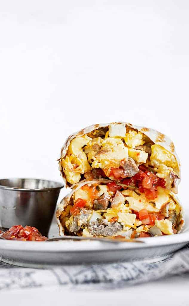 Stacked grilled breakfast burrito